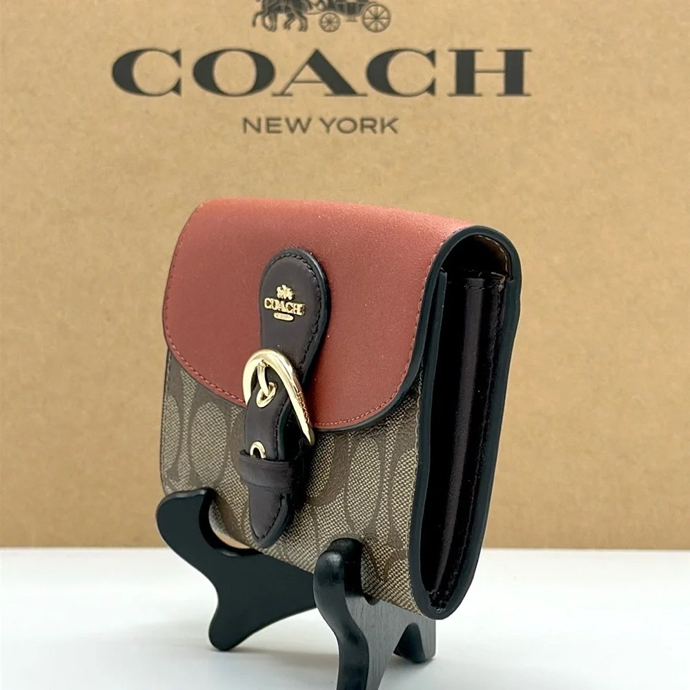 Coach C7374 Kleo Wallet In Signature Canvas Gold Khaki Multi NWT